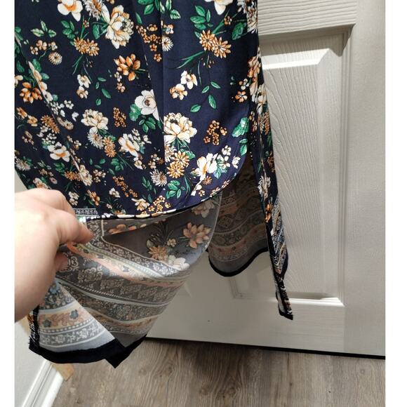 Sami & Jo Size XL Navy Blue Floral Boho Trim Short Sleeve Stretch Maxi Dress - Picture 4 of 6